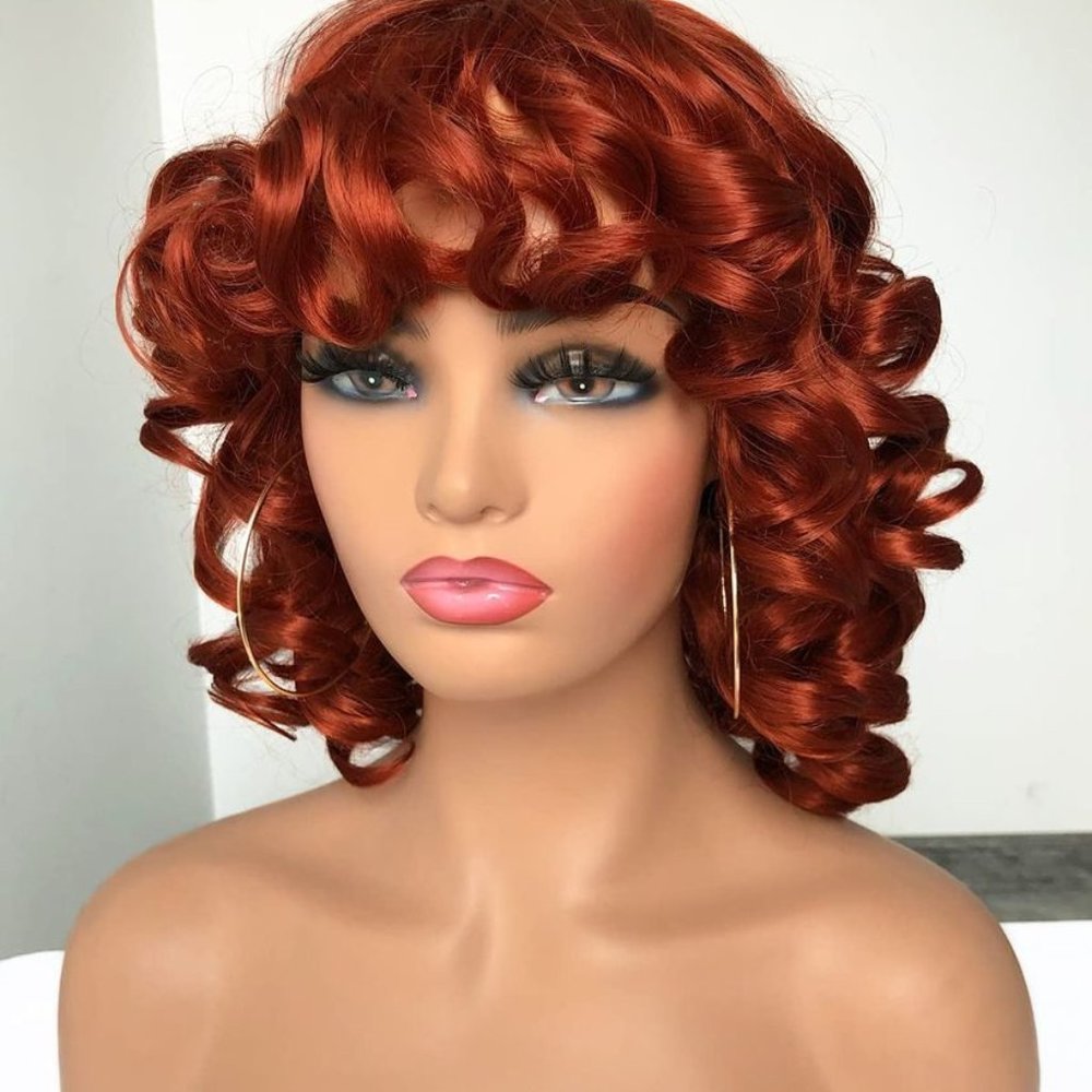 Big Curly Pin Curl Synthetic Wig With Bangs Fall Copper 350